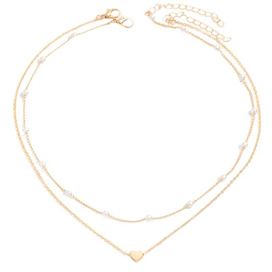 Double Layer Pearl Heart Necklace