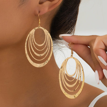 3-Layer Oval Dangle Earrings