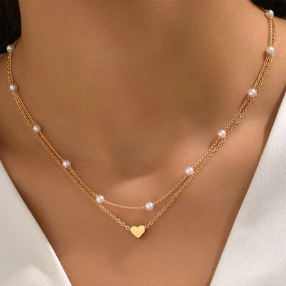 Double Layer Pearl Heart Necklace