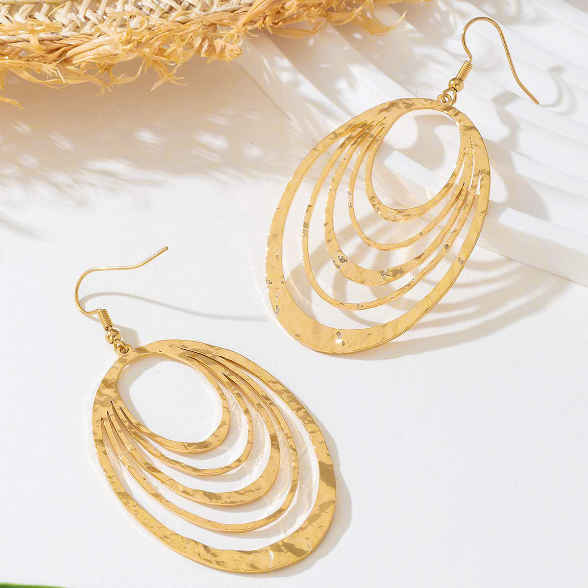 3-Layer Oval Dangle Earrings