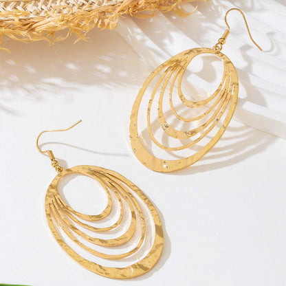 3-Layer Oval Dangle Earrings