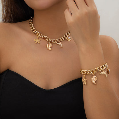Boho Conch & Dolphin Choker Set