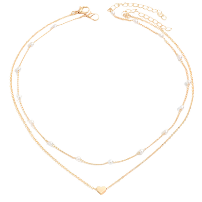 Double Layer Pearl Heart Necklace