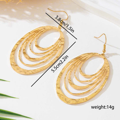 3-Layer Oval Dangle Earrings