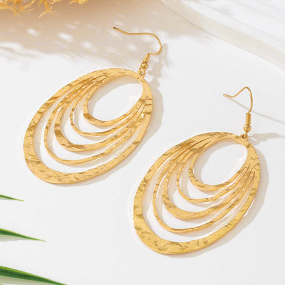 3-Layer Oval Dangle Earrings